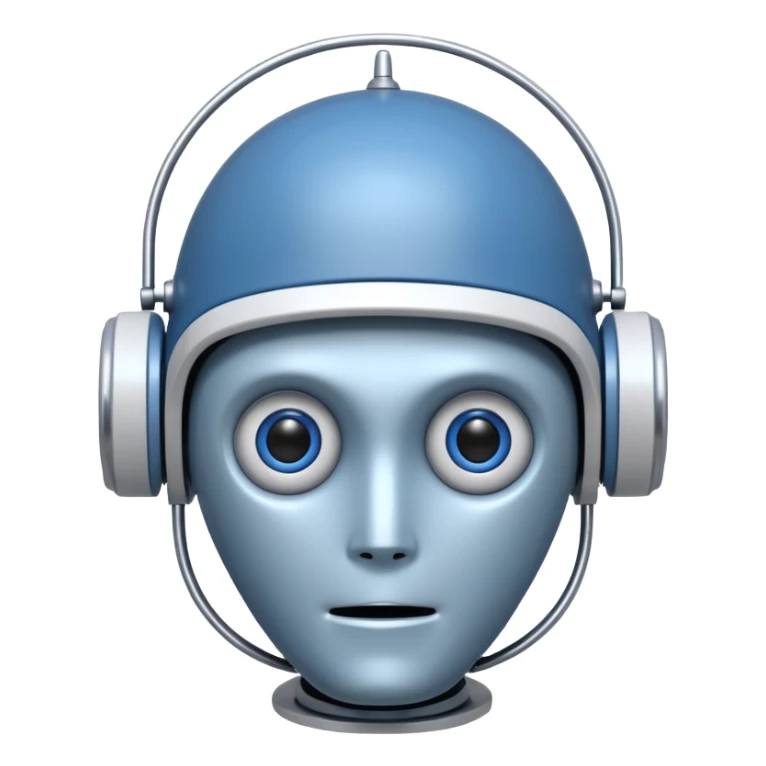tête de robot cosmonaute bleu et blanc avec une antenne et des yeux fermés sticker