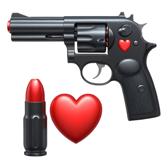 Black hand gun shooting a heart bullets out of the tip  sticker