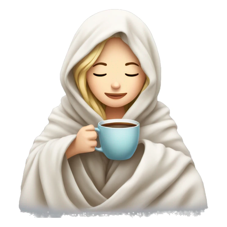 White girl inside a blanket sipping coffee eyes closed sticker
