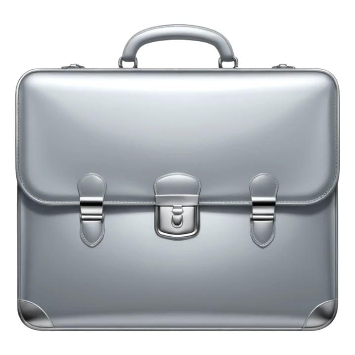 A luxury briefcase emoji made of polished silver chrome, smooth rectangular shape, metallic reflections, minimal high-end design, swag business aesthetic, iOS emoji style, centered, clean white background
 sticker
