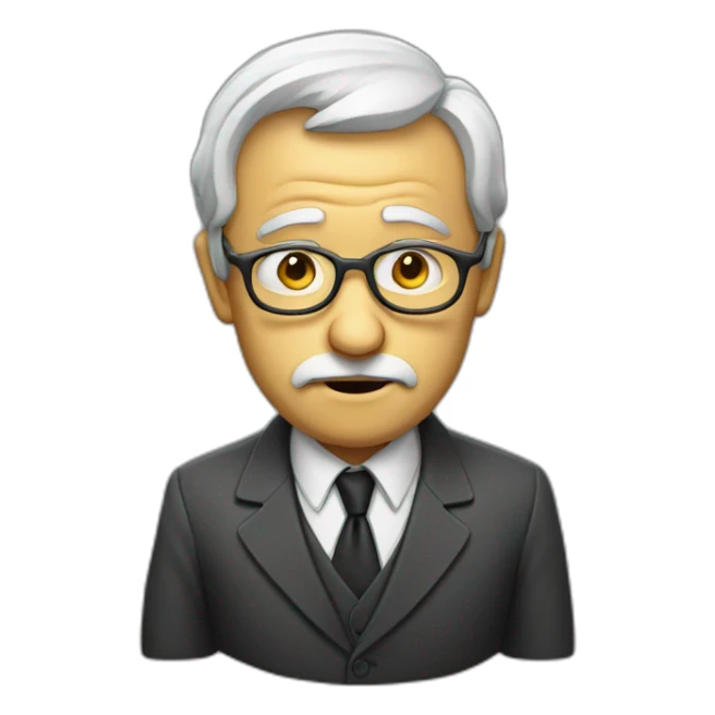 Economic professor with teary eyes and smoking sticker