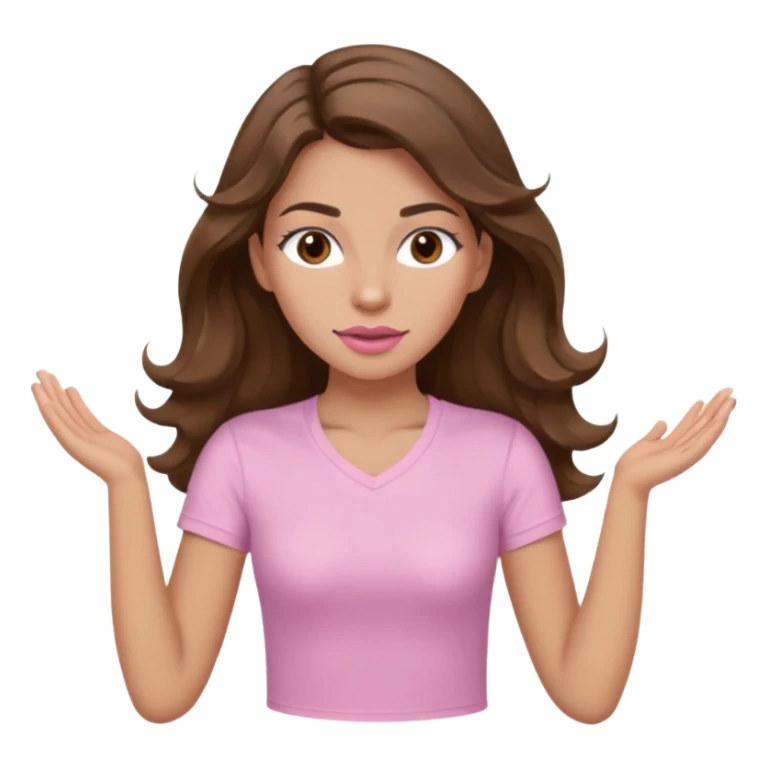 girl with wavy long brown hair, brown eyes, light to medium complexion, long lashes, light pink lipstick, wearing light pink shirt, working out sticker