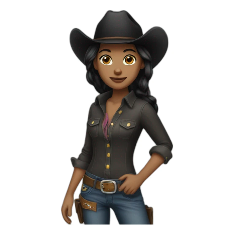cowgirl straight black hair sticker