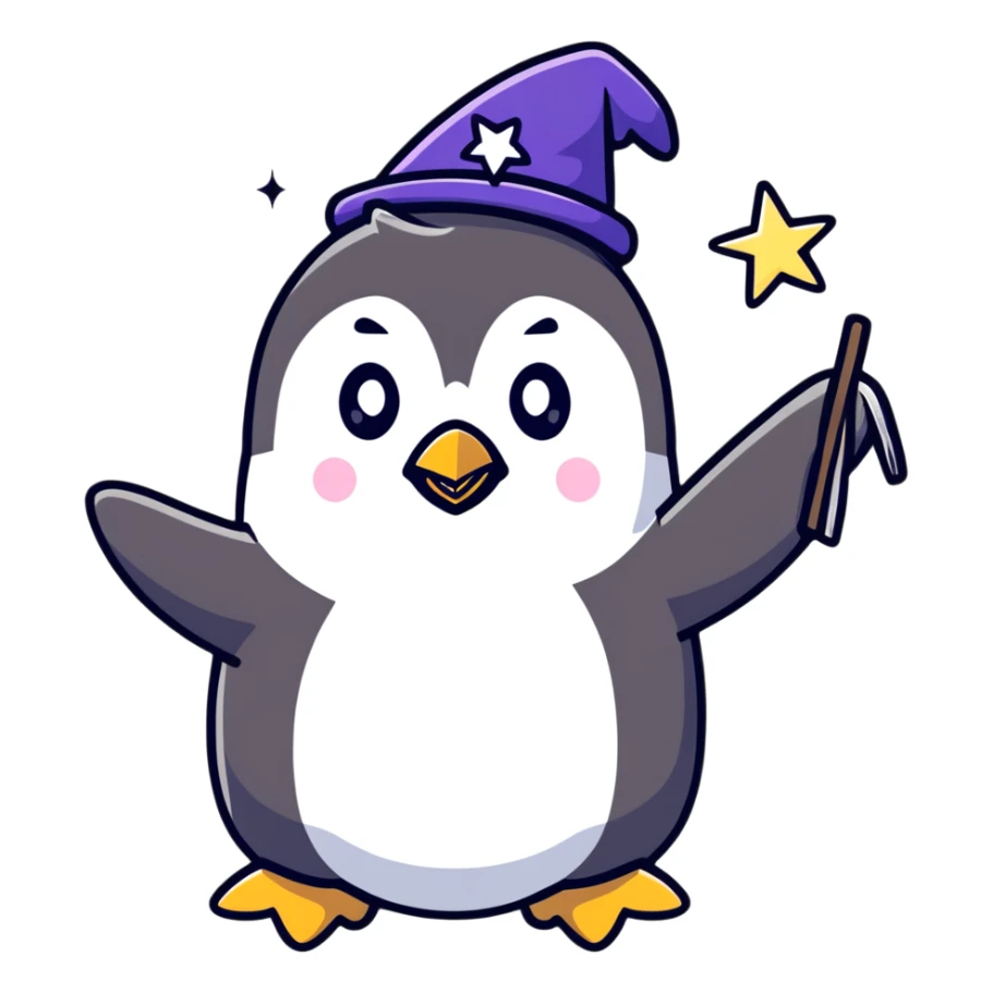 A cute penguin wizard casting a spell with stars and sparkles sticker