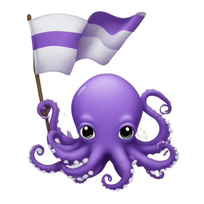 cute purple kraken with adorable face  holding a big white flag sticker