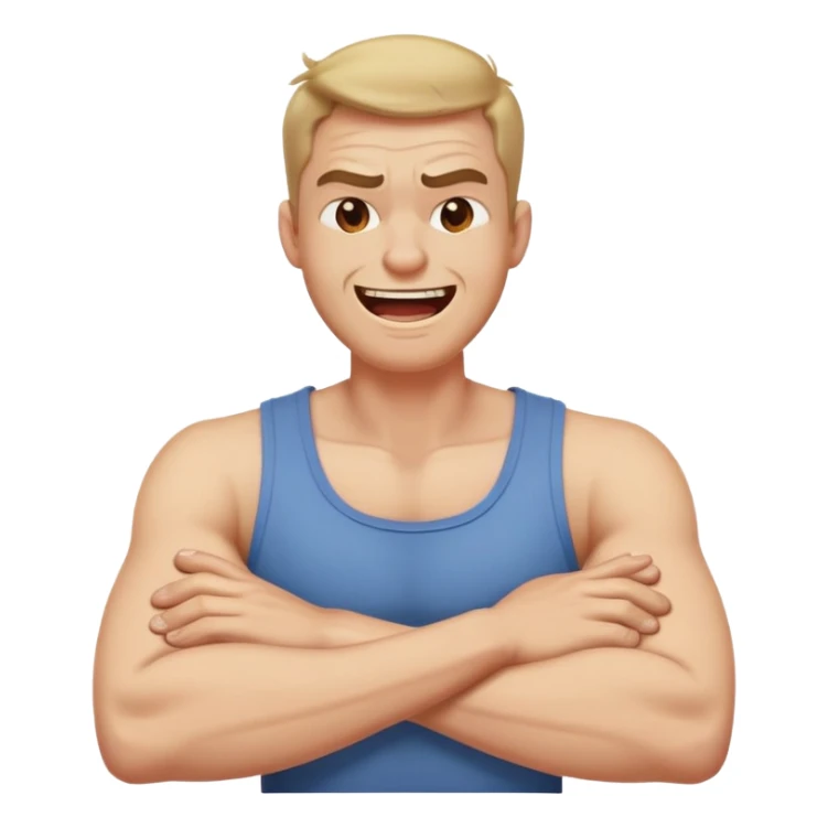 Arms and legs crossed holding neck angry laughing guy sticker