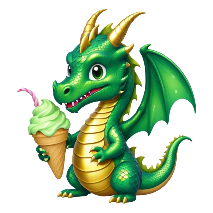 A shiny glittery dragon eating ice cream sticker