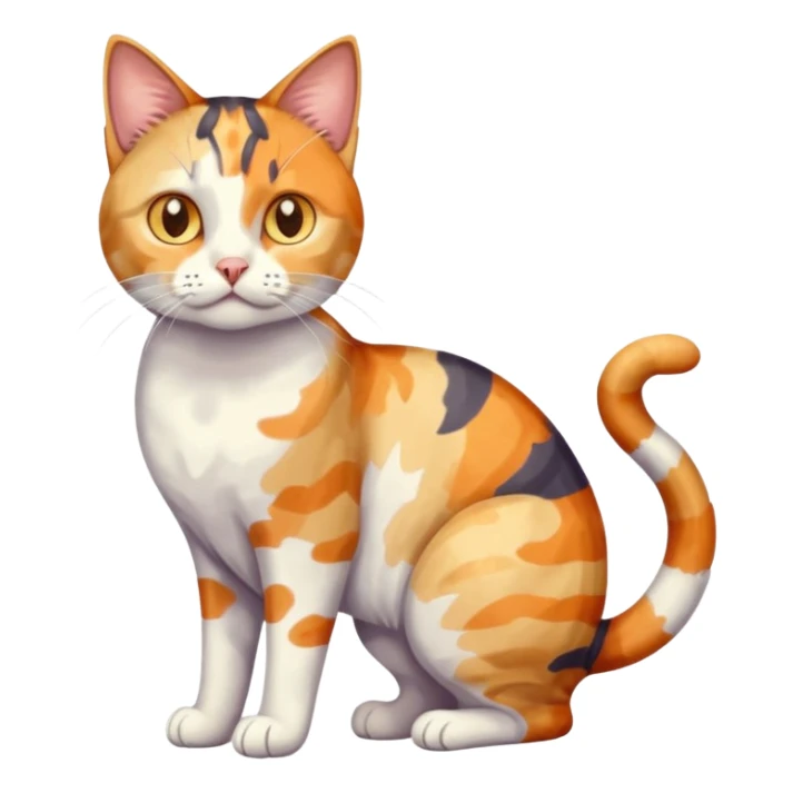 full body anxious looking colourful light calico tabby cat with large patchy patterns sticker