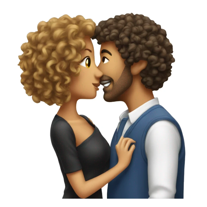 Curly man kiss women with bob sticker
