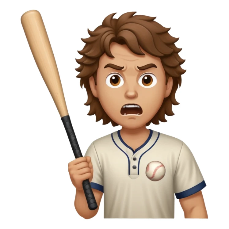 white guy with brown wavy hair holding a baseball bat yelling and getting mad sticker