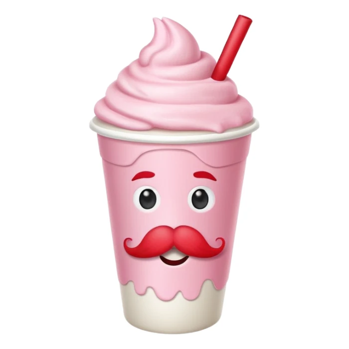 strawberry milkshake in a paper cup with mustache sticker