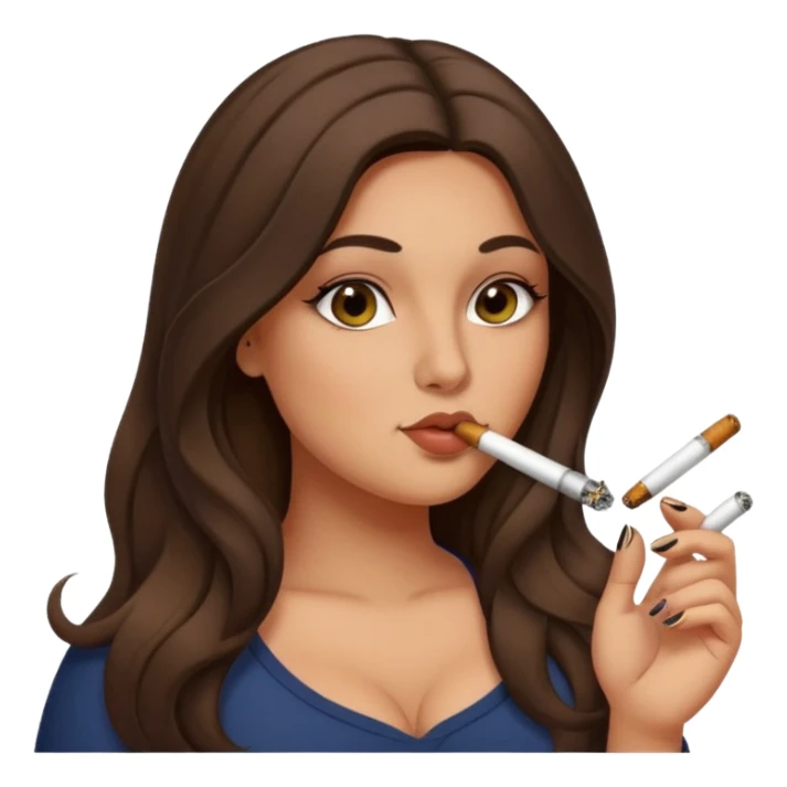 curvy long brunette hair, olive skin,  pose smoking a blunt sticker