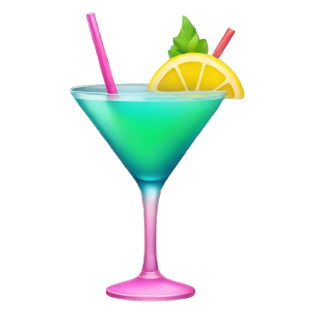 Bluish green cocktail with pink and yellow sticker