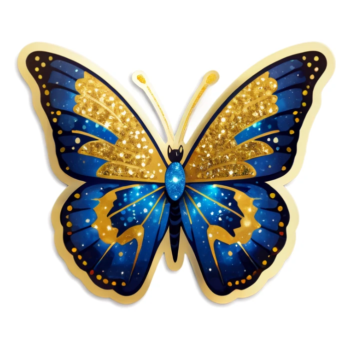 A blue butterfly with glitter and gold sticker