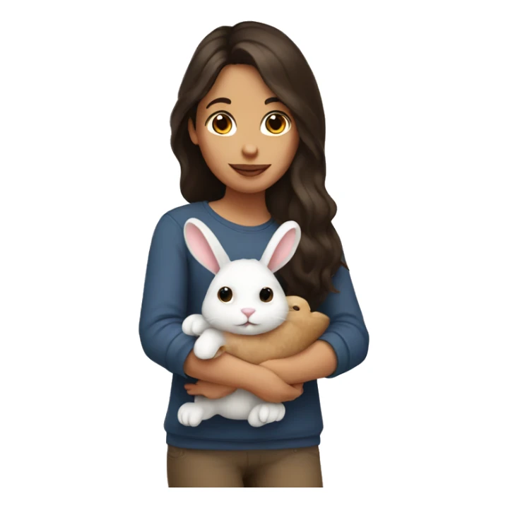 brunette girl holding a bunny  sticker