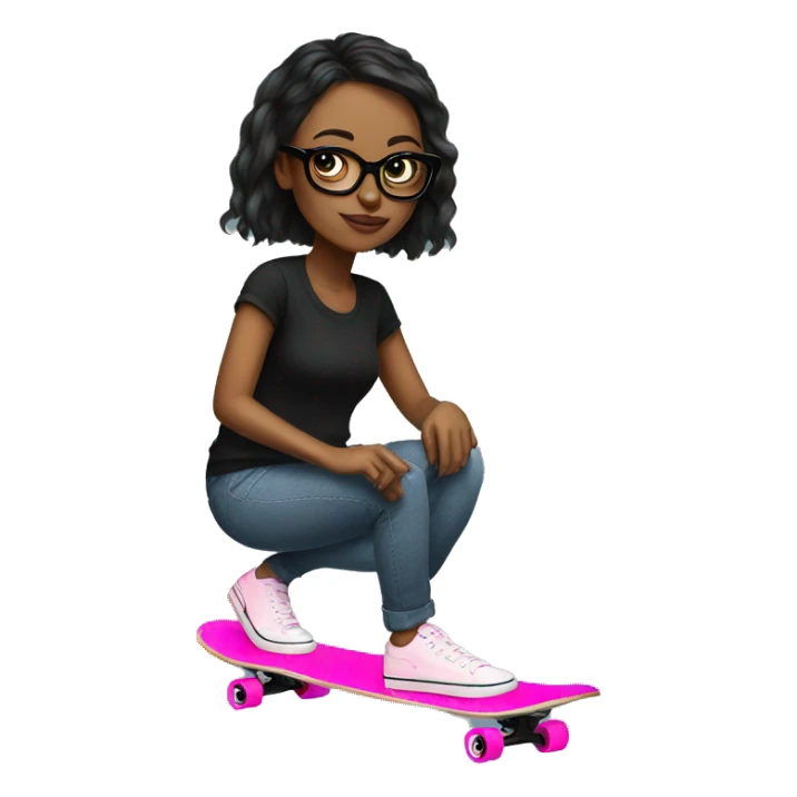 girlboss with pink nails in black glasses on a skateboard sticker