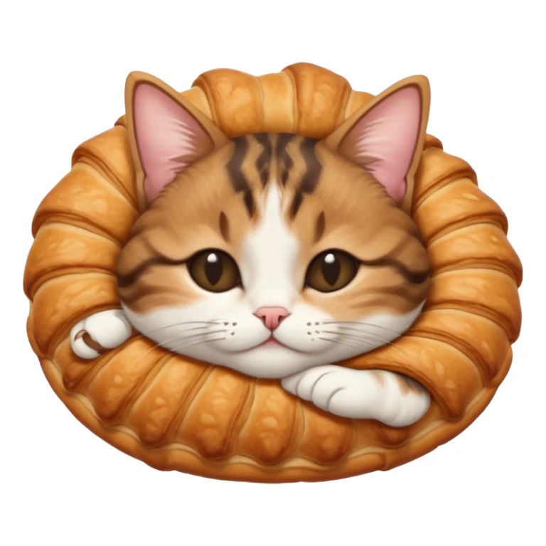 dark brown tabby and white cat in croissant position upside down with eyes closed sticker