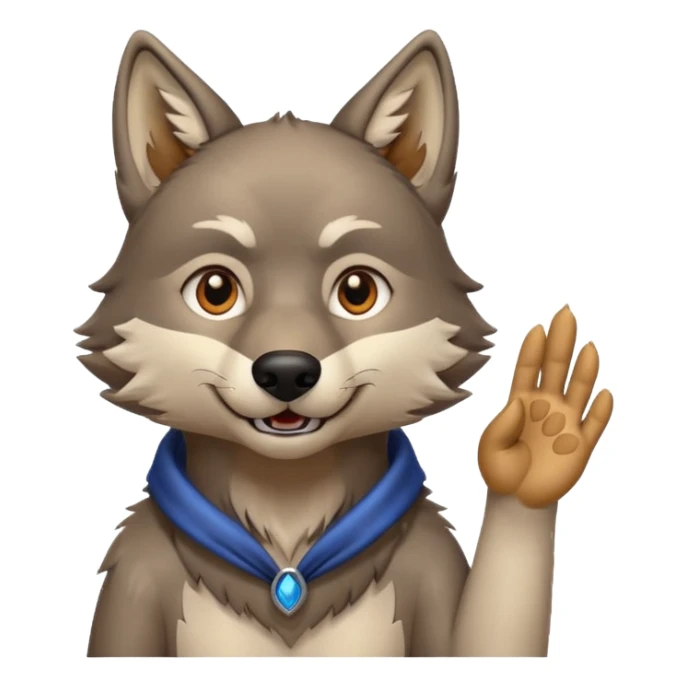  A real wolf waving his hand while he's standing but he's hand loks like a wolf's hand sticker