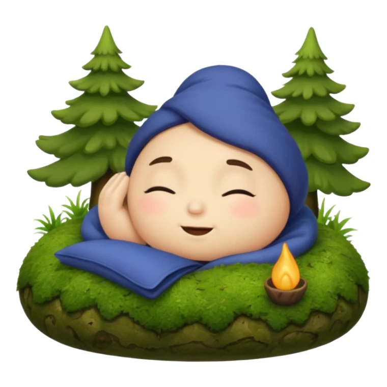 cozy forest character curled up on moss pillow with nightcap sticker