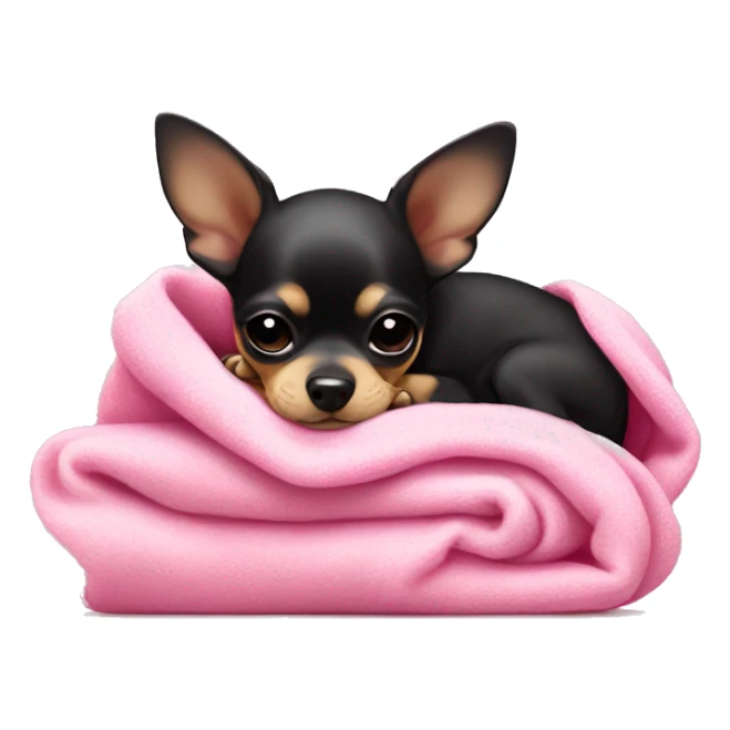 black & tan chihuahua puppy sleeping with a pink blanket  sticker
