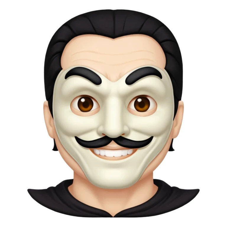 full face masked man, evil, serial killer, creepy, black hair, older, shoulders, smiling sticker