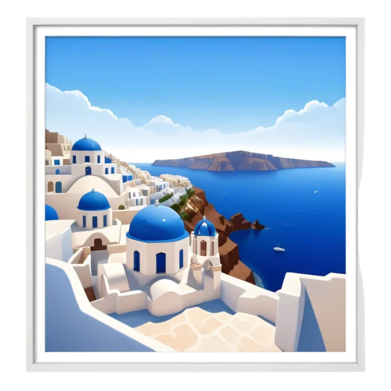 Cinematic Realistic Santorini Caldera Landscape Emoji, depicted with dramatic white‚Äêwashed cliffs overlooking a deep blue sea rendered with crisp textures and radiant lighting. sticker