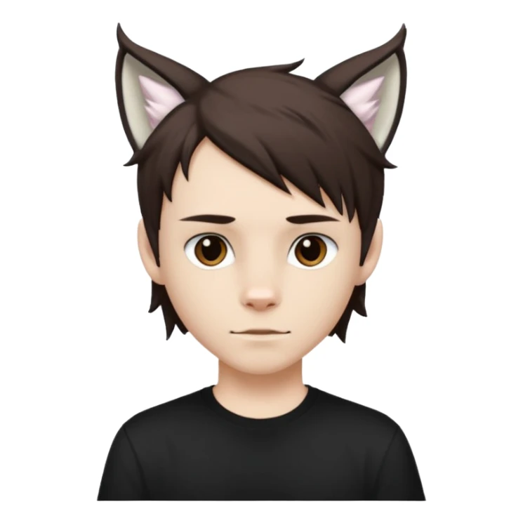 White boy with dark brown emo-style hair and white lynx ears sticker