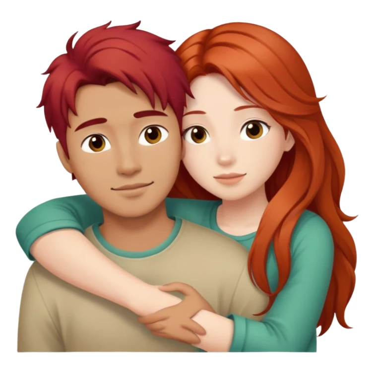 red haired girl hugging long haired asian guy sticker