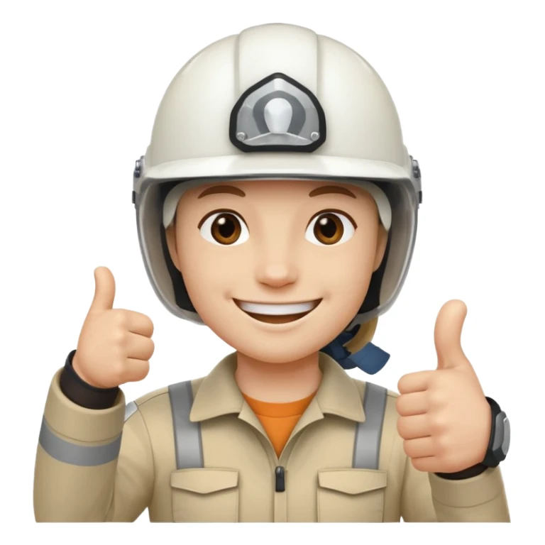 Cara de una persona con casco blanco cun pulgar arriba sticker