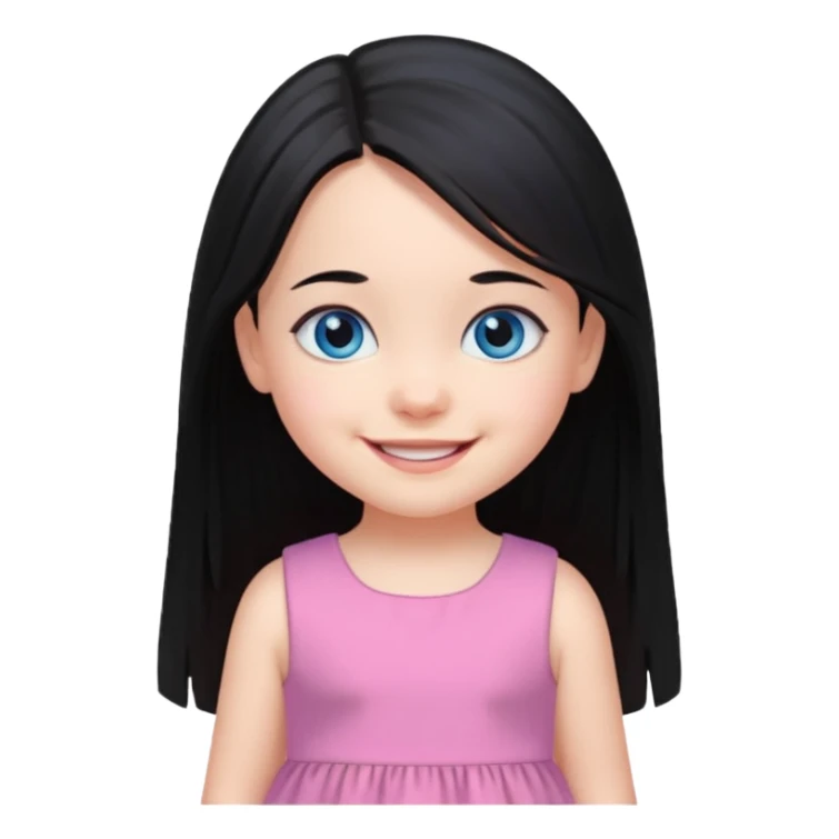 3yr old girl long straight black hair blue eyes happy sticker