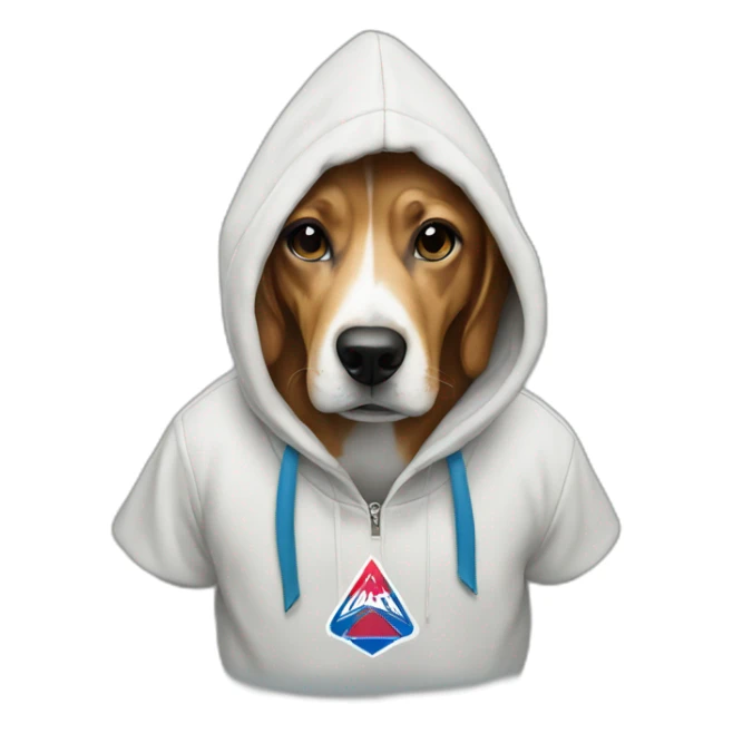 dog wearing a hoodie with palace logo on it sticker