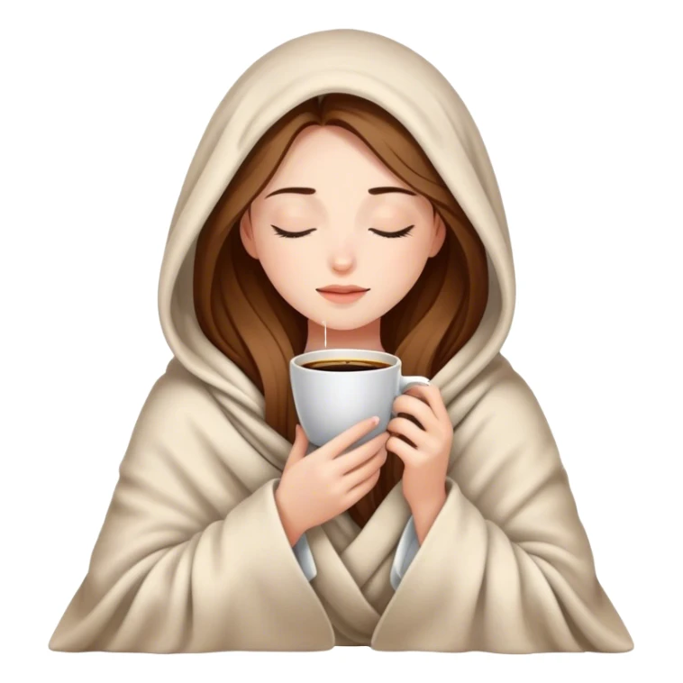 Beautiful girl inside a blanket sipping coffee eyes closed sticker