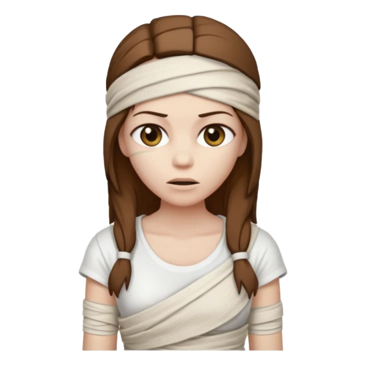 Mummy, his clothes:white T-shirt, brown hair sticker