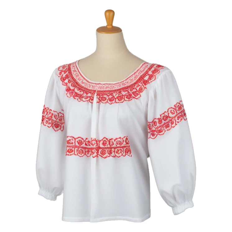  Blouse vyshyvanka, white with red round embodiary on sleeves sticker