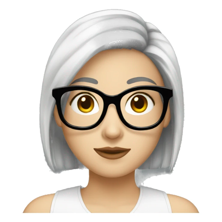 A white girl with small black hair wearing white glasses  sticker