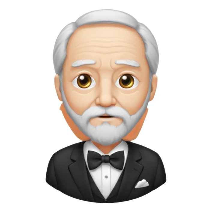 um sábio bem velho, cego de um olho, com barbas brancas e longas, usando um terno com gravata borboleta sticker