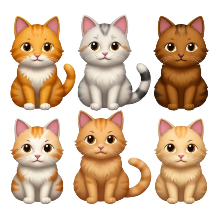 6 cats with different natural coloured coats sticker