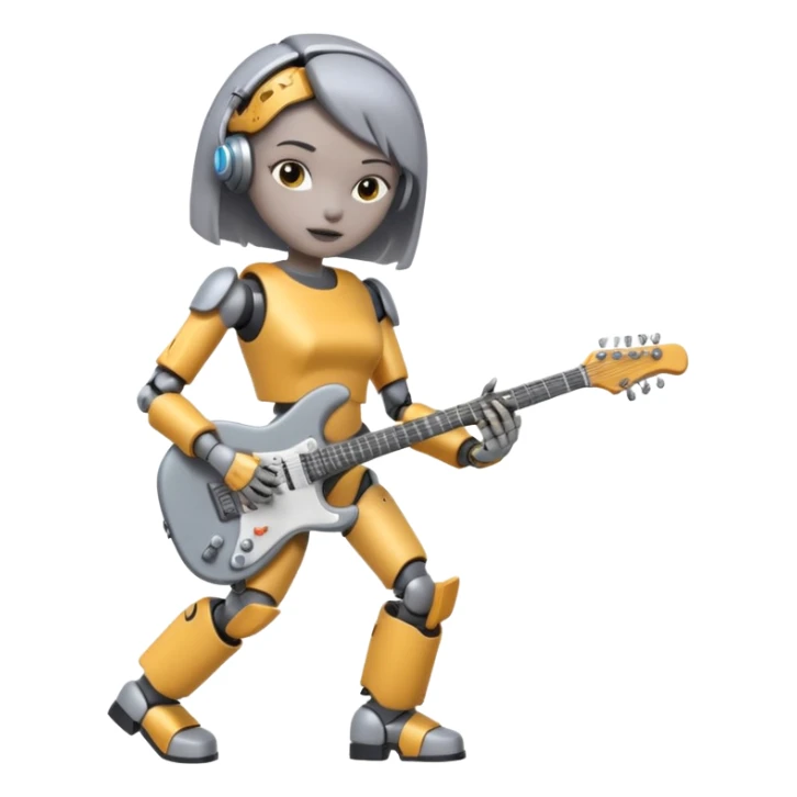 a cyper robot carry her note and electric guitar and try to change the world sticker