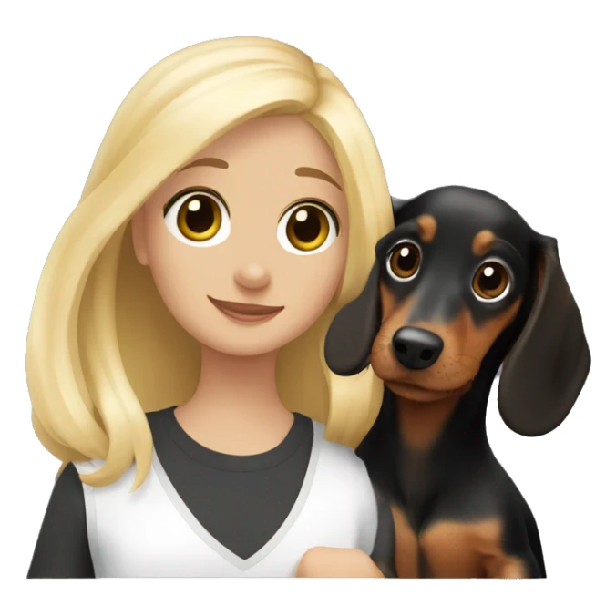 Long-haired black dachshund puppy with blonde girl sticker