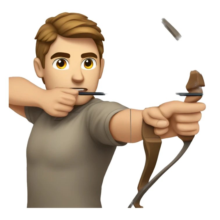 a male archer aiming with a bow looking at his target, wearing a tshirt, brown hair, bright skin, sticker