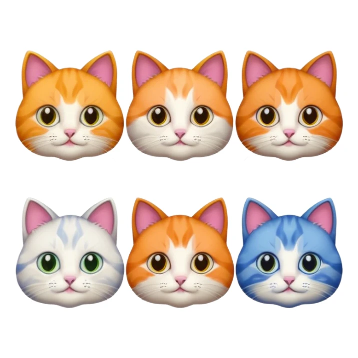 6 cats with different coloured coats sticker