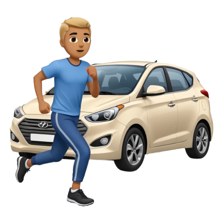 Man in plane clothes running after the car called hyundai ionic sticker