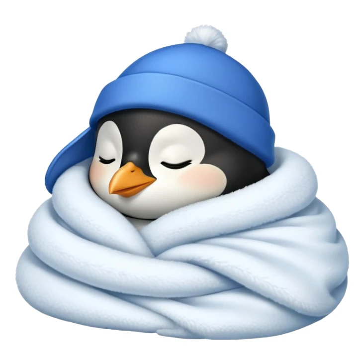 Pinguino durmiendo con un gorro azul y manta blanca sticker