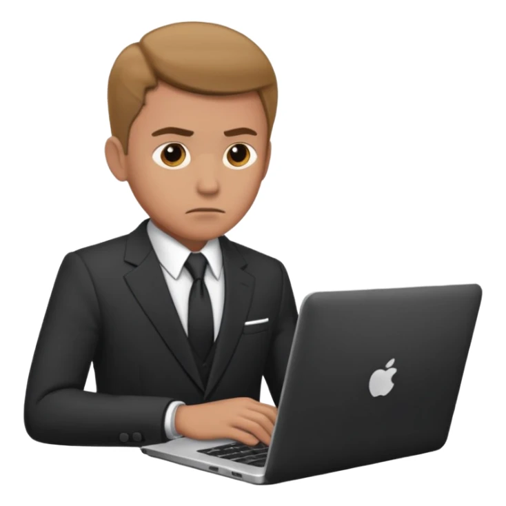 persona de traje trabajado, mirada seria. concentrado en laptop sticker