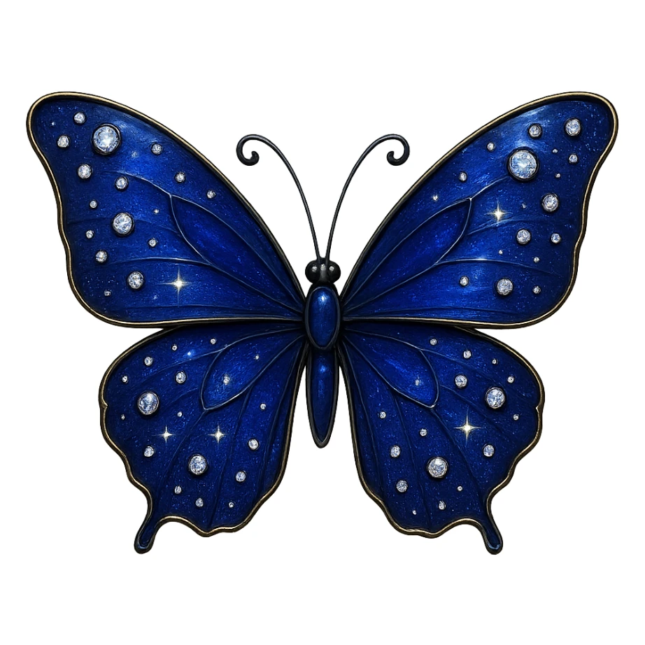 single dark blue butterfly, deep blue enamel, sparkling gems sticker