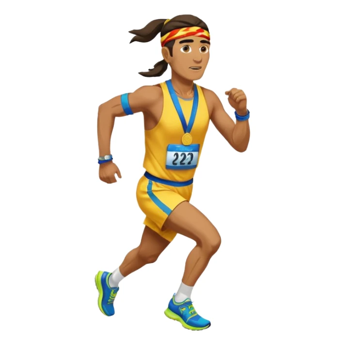 shaman picking running a marathon with gold medal sticker
