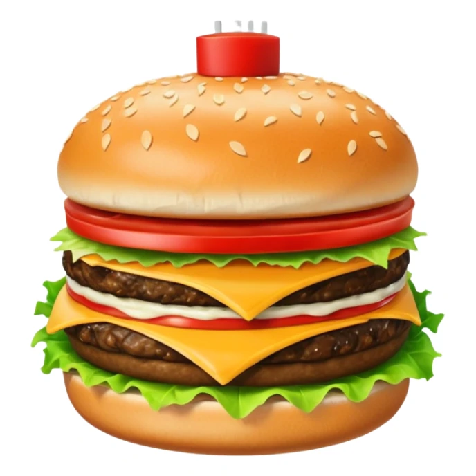 single cheeseburger with ketchup, onion, tomato, lettuce, and mayo sticker