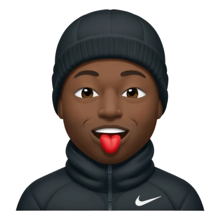 black guy with nike ski mask on squinching his face with his lips puckered trying to hold his laugh with his eyes closed sticker