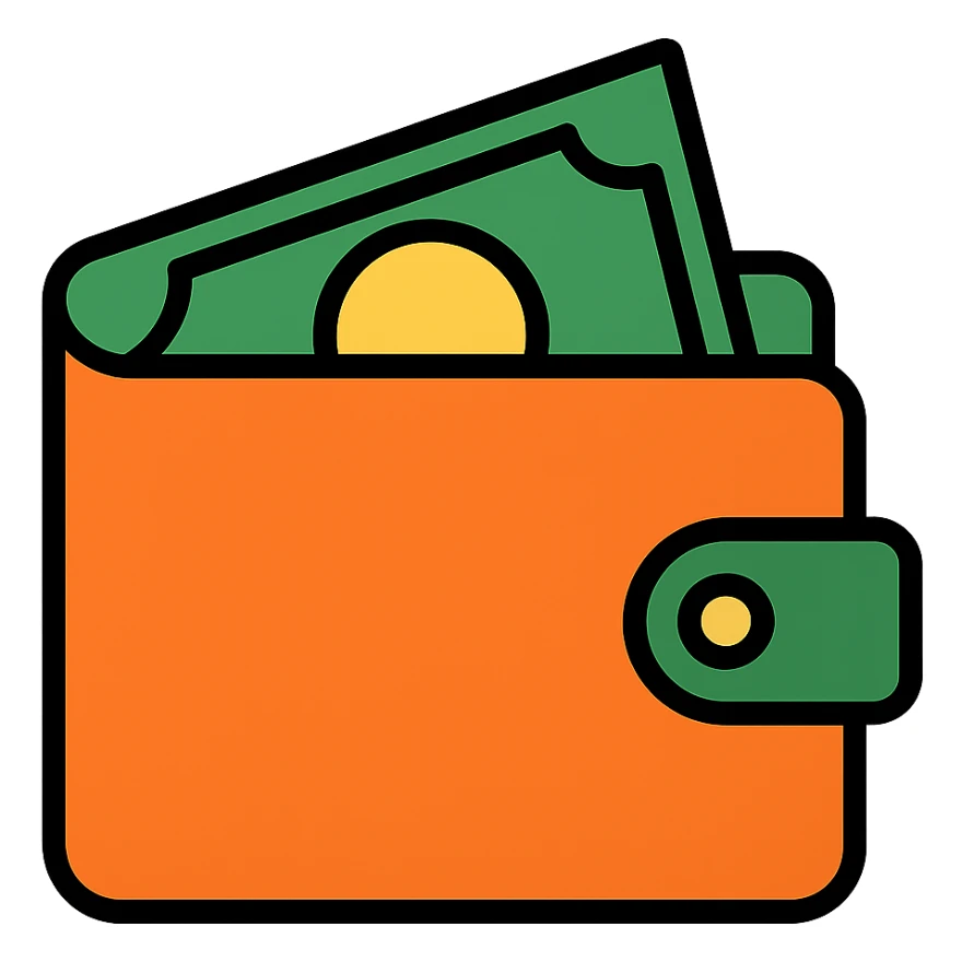 Add a coin partially inside the wallet, keep the color outline icon style, no background. sticker