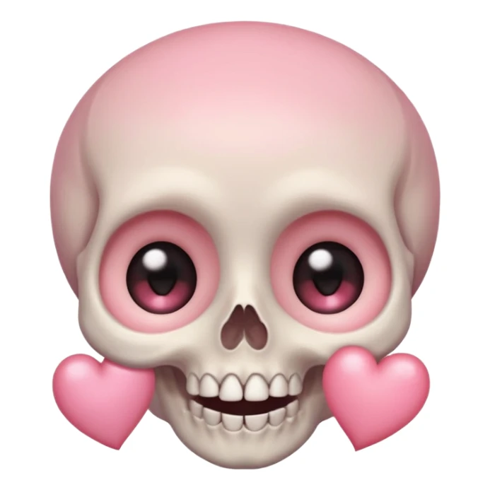 super cute skull with big sparkling eyes, tiny blushing cheeks, small heart on forehead, soft pastel colors, smiling sticker